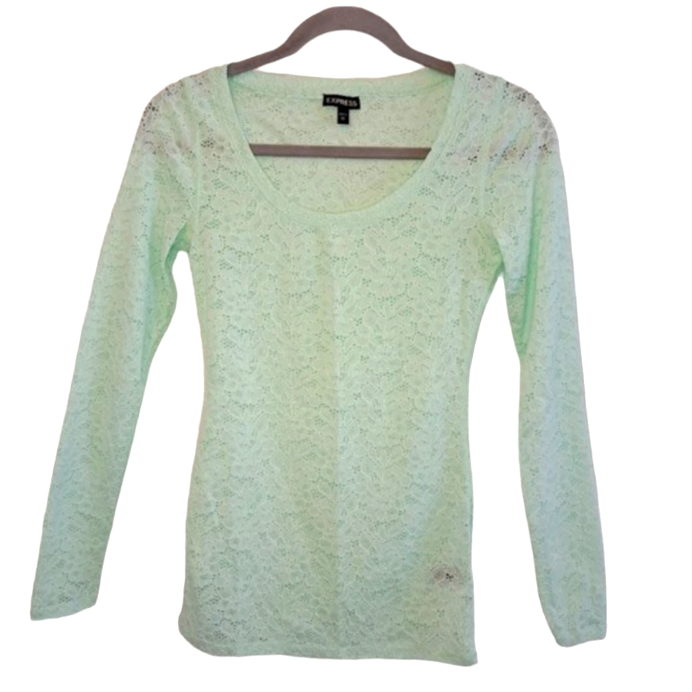 Express Mint Green Long Sleeved Scoop Neck Lace Top Size XS